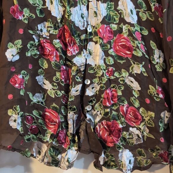 Stunning Rare Find Designer silk blend Sheer Floral Rose Mocha brown Shi… - Picture 8 of 16